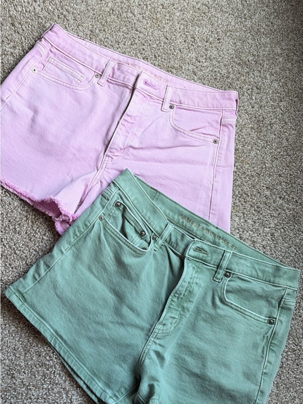 American Eagle Outfitters Pink and Sage High-Rise Denim Shorts Duo